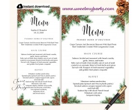 Pine Cone Menu card, Winter Wedding Menu card,(119w)